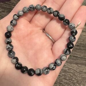 Snowflake Obsidian Black & White Bead Bracelet- Genuine Crystal - NWOT